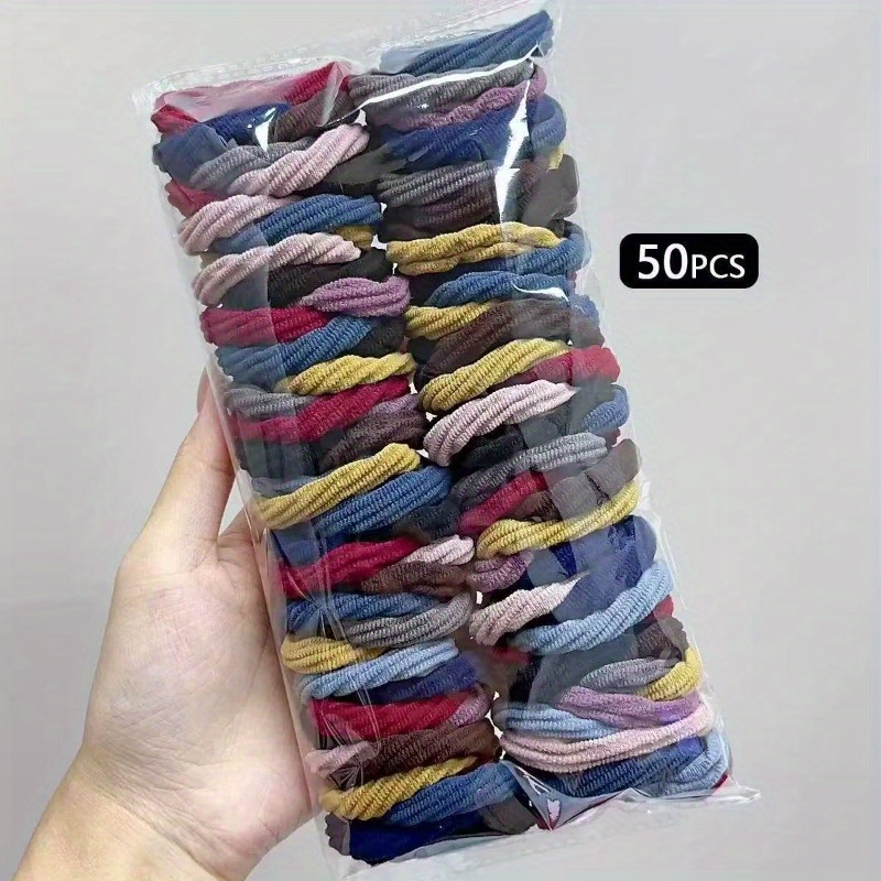 Travel Accessories For Elderly - 50 Stück Schwarze und Bunte Satin-Nylon-Haargummis