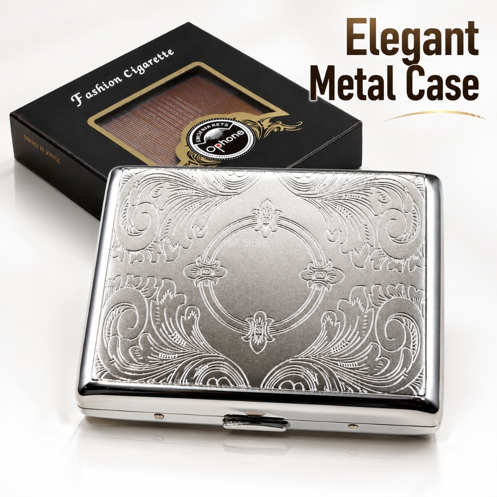 Travel Accessories Case - Edelstahl-Zigarettenetui mit Prägung, tragbarer Metallbehälter, Aufbewahrungshalter,