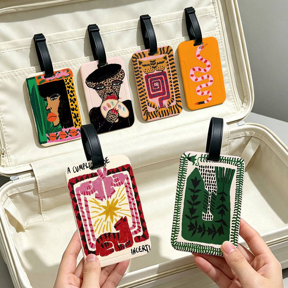 Travel Accessories Egypt - Abstrakter altägyptischer Schlangen-Leoparden-PVC-Gepäckanhänger mit Informationskarte, Anti-Verlust-Namensschild