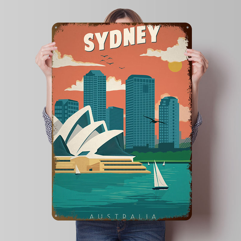 Travel Accessories Sydney - Sydney Reiseplakat, personalisierte Vintage-Metallschilder, Wandkunst, Retro-Blechschild