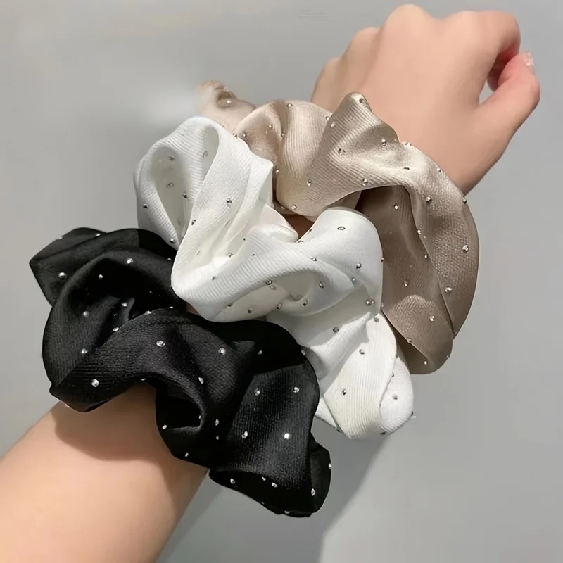 Travel Accessories For Elderly - 1/3 Stück Satin-Haargummis mit Strass-Dekor –