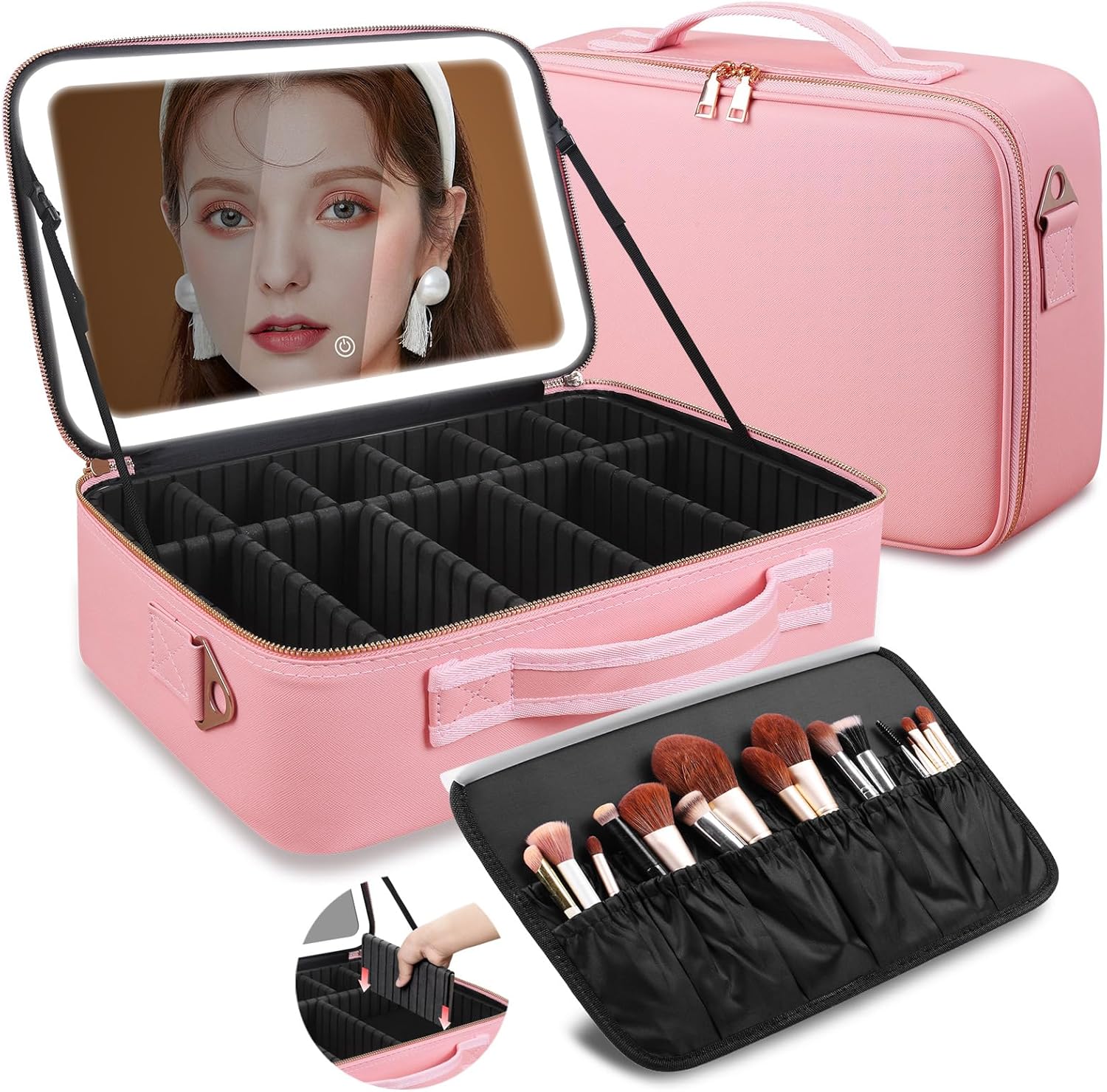 Travel Accessories Case - Große Kosmetiktasche 15''X11'' mit LED-Spiegel 3-Farben-Licht
